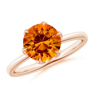 8mm AAAA Vintage Style Round Citrine Solitaire Floral Ring in 10K Rose Gold
