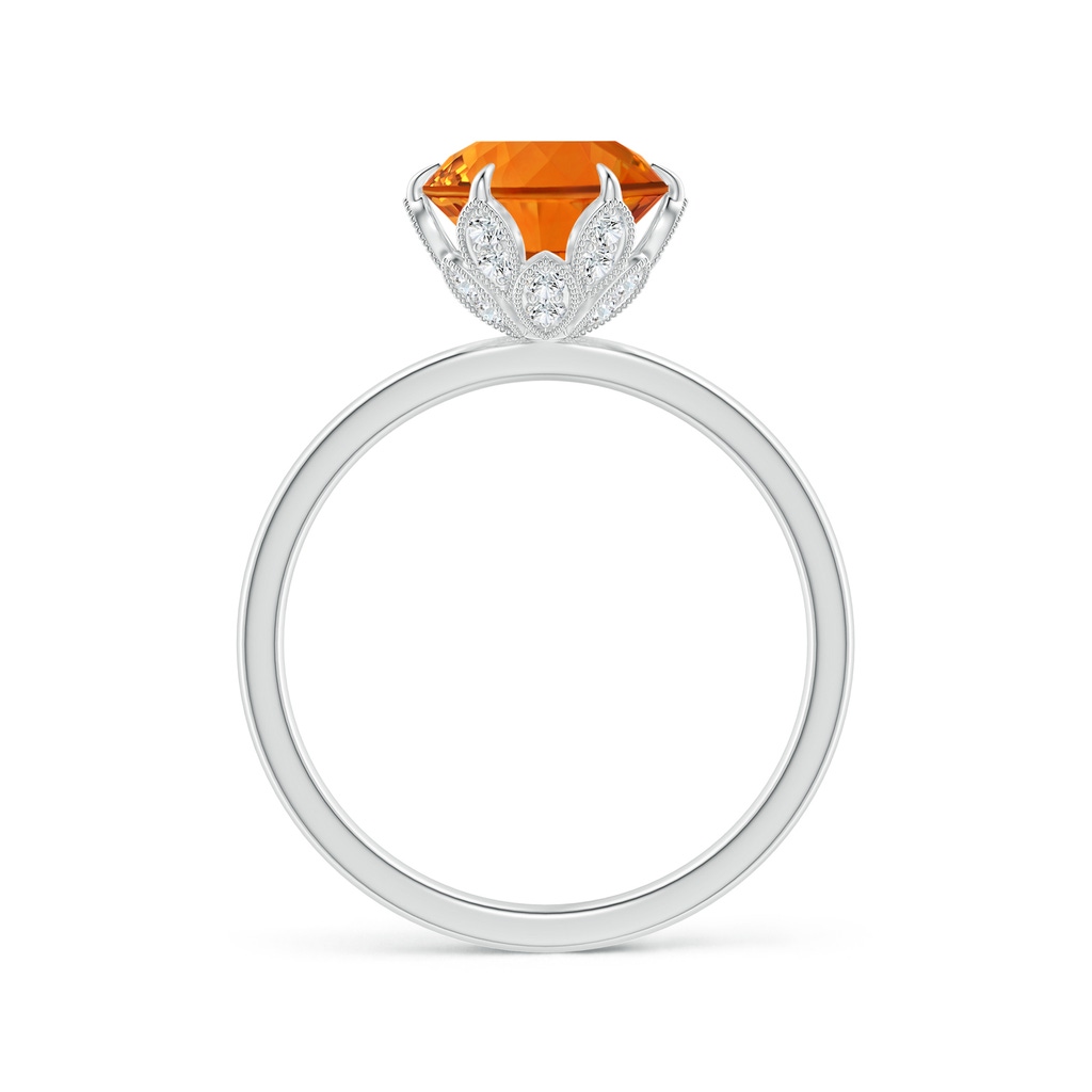 8mm AAAA Vintage Style Round Citrine Solitaire Floral Ring in White Gold - side_1