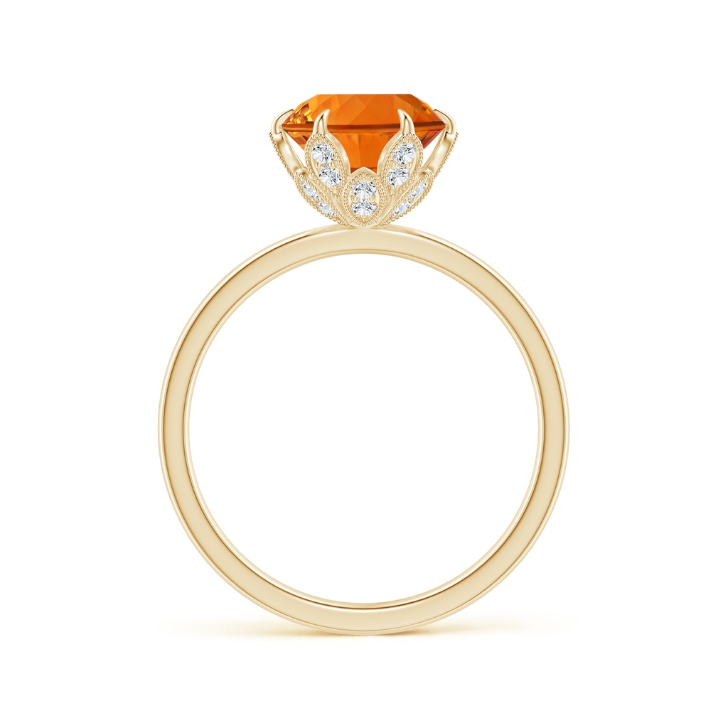 8mm AAAA Vintage Style Round Citrine Solitaire Floral Ring in Yellow Gold - side_1