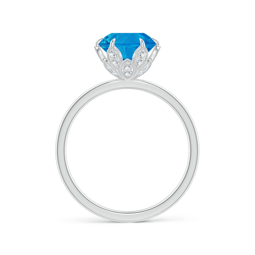 8mm AAAA Vintage Style Round Swiss Blue Topaz Solitaire Floral Ring in White Gold Side-1