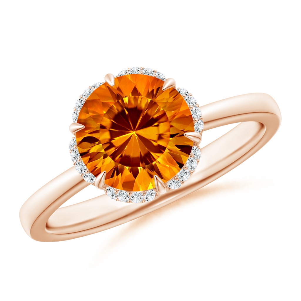 8mm AAAA Round Citrine Engagement Ring with Floral Halo in Rose Gold