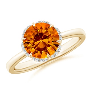 8mm AAAA Round Citrine Engagement Ring with Floral Halo in Yellow Gold