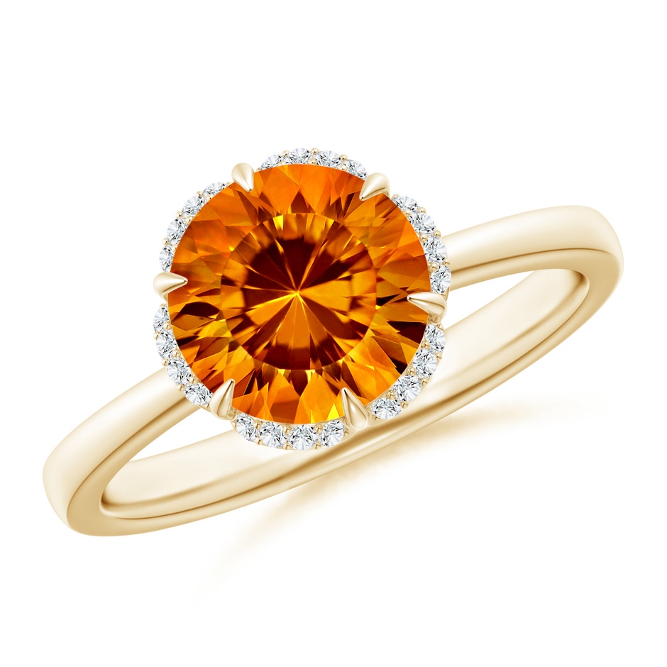 8mm AAAA Round Citrine Engagement Ring with Floral Halo in Yellow Gold 