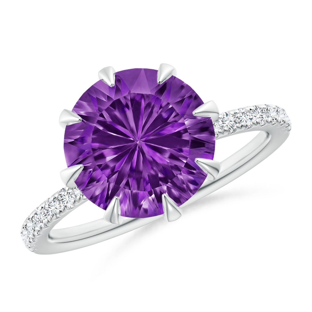 10mm AAAA Eight Prong-Set Round Amethyst Solitaire Ring in White Gold 