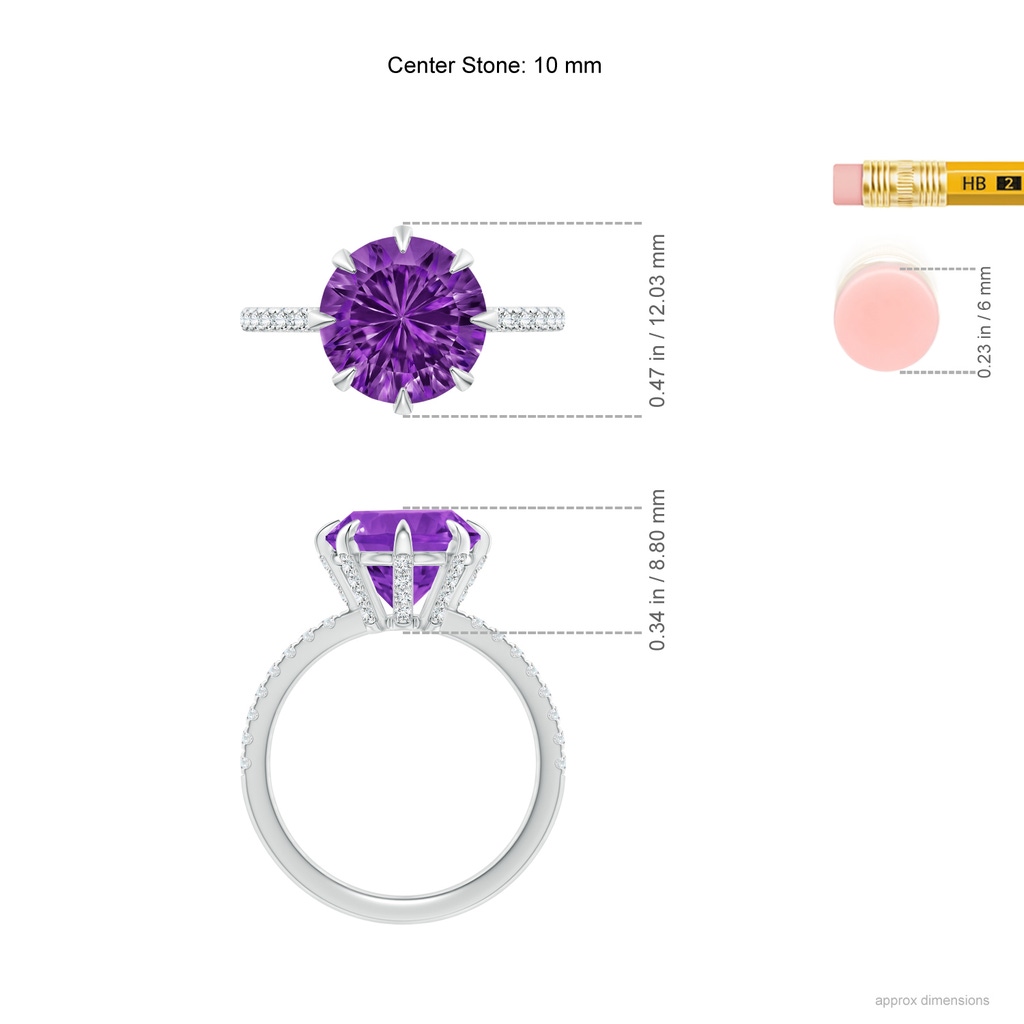 10mm AAAA Eight Prong-Set Round Amethyst Solitaire Ring in White Gold Ruler