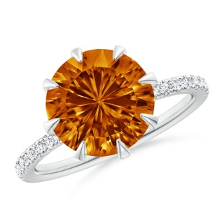 10mm AAAA Eight Prong-Set Round Citrine Solitaire Ring in White Gold