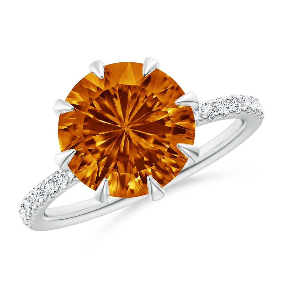 10mm AAAA Eight Prong-Set Round Citrine Solitaire Ring in White Gold 