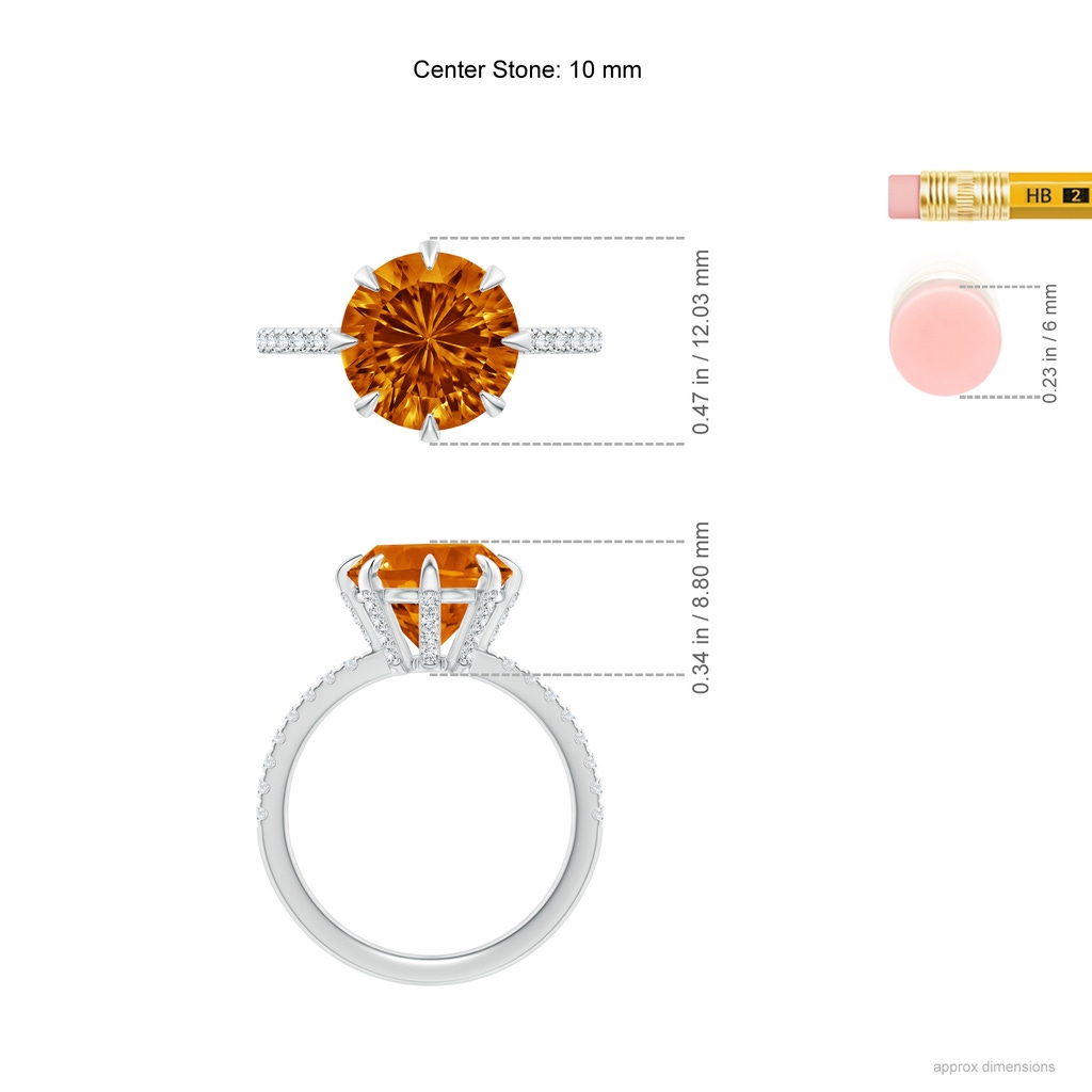 10mm AAAA Eight Prong-Set Round Citrine Solitaire Ring in White Gold Ruler