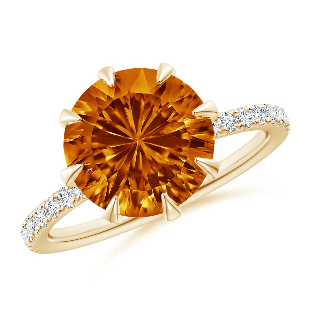 10mm AAAA Eight Prong-Set Round Citrine Solitaire Ring in Yellow Gold