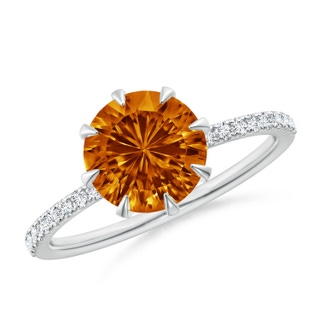 8mm AAAA Eight Prong-Set Round Citrine Solitaire Ring in White Gold