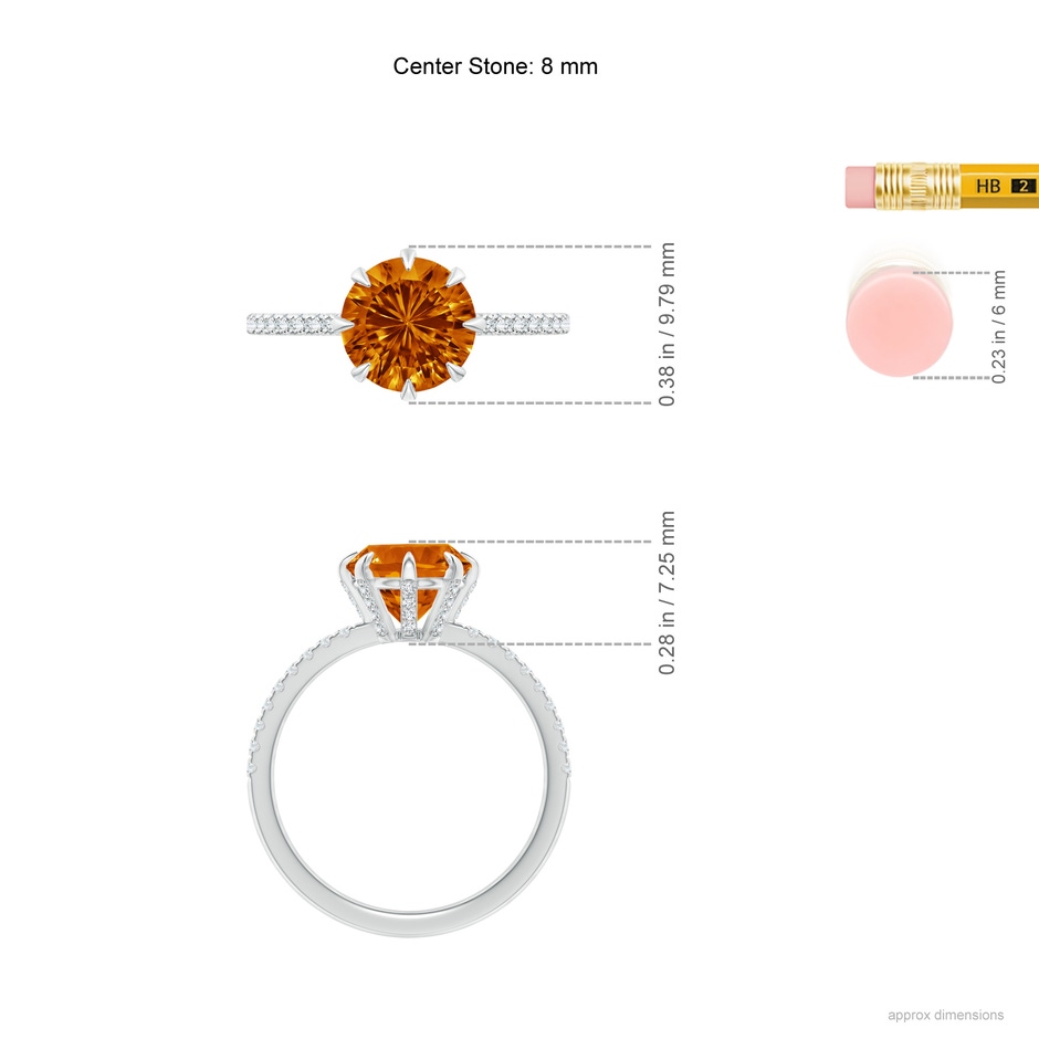 8mm AAAA Eight Prong-Set Round Citrine Solitaire Ring in White Gold Ruler