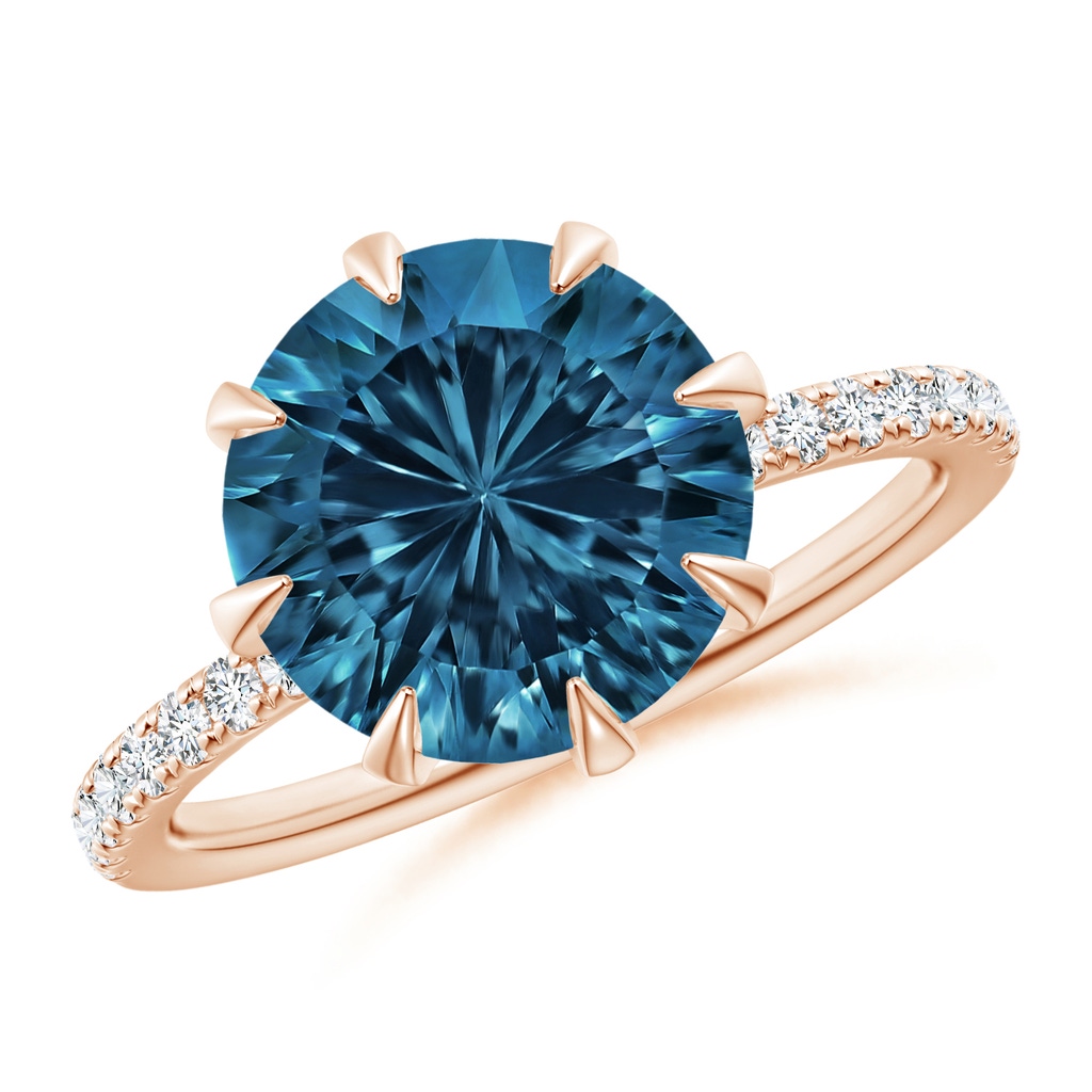 10mm AAAA Eight Prong-Set Round London Blue Topaz Solitaire Ring in Rose Gold
