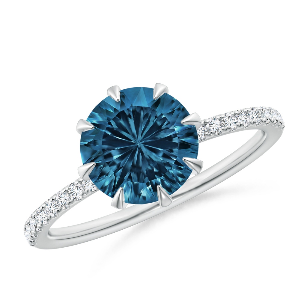 8mm AAAA Eight Prong-Set Round London Blue Topaz Solitaire Ring in White Gold