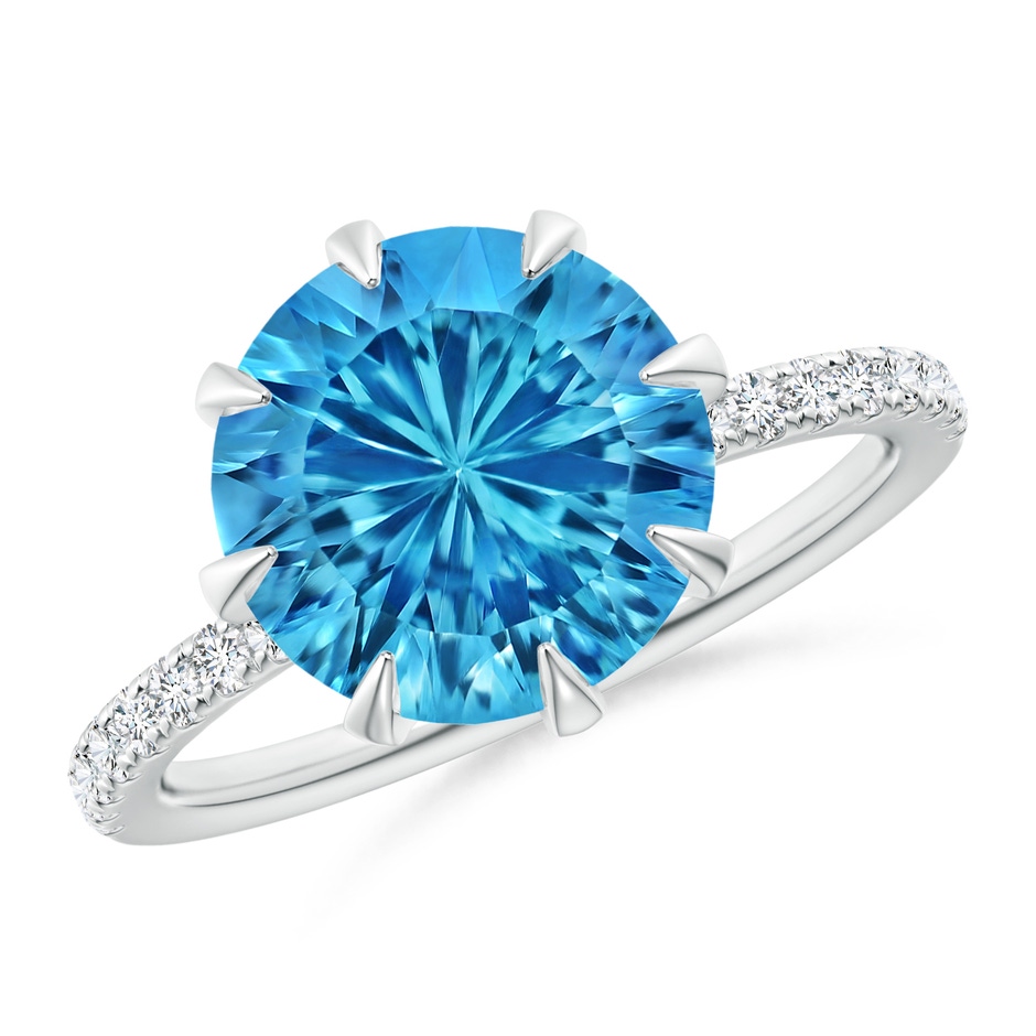 10mm AAAA Eight Prong-Set Round Swiss Blue Topaz Solitaire Ring in White Gold 