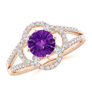 6mm AAAA Round Amethyst Floral Split Shank Ring in Rose Gold