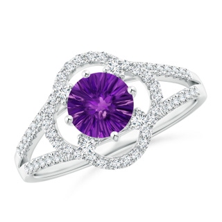 6mm AAAA Round Amethyst Floral Split Shank Ring in White Gold