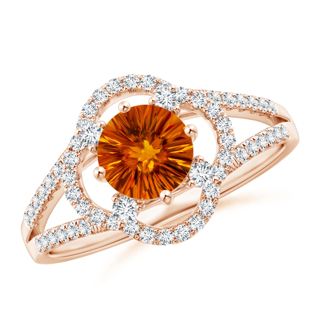 6mm AAAA Round Citrine Floral Split Shank Ring in Rose Gold