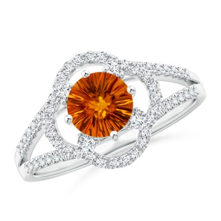 6mm AAAA Round Citrine Floral Split Shank Ring in White Gold