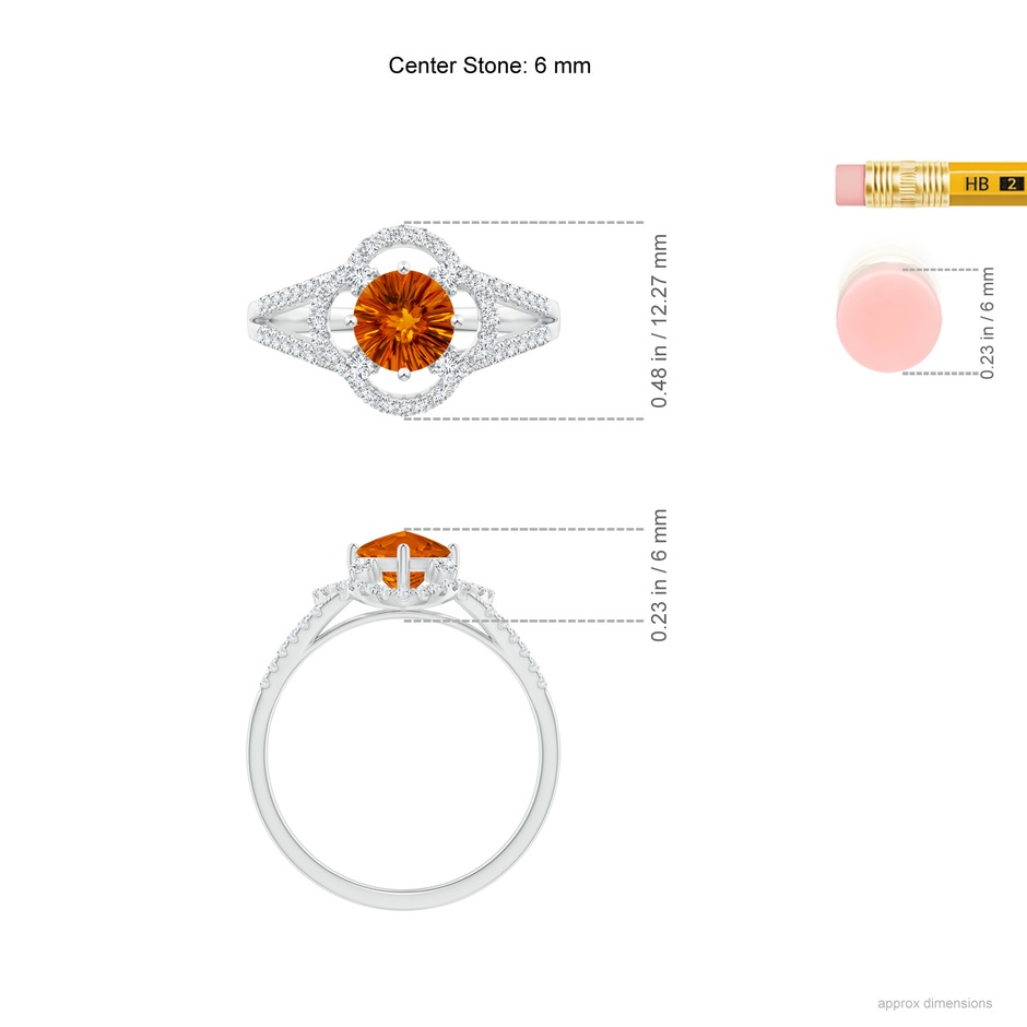 6mm AAAA Round Citrine Floral Split Shank Ring in White Gold ruler