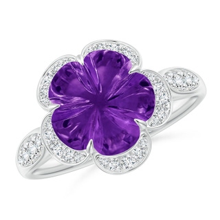 10mm AAAA Five-Petal Flower Amethyst and Diamond Halo Ring in P950 Platinum