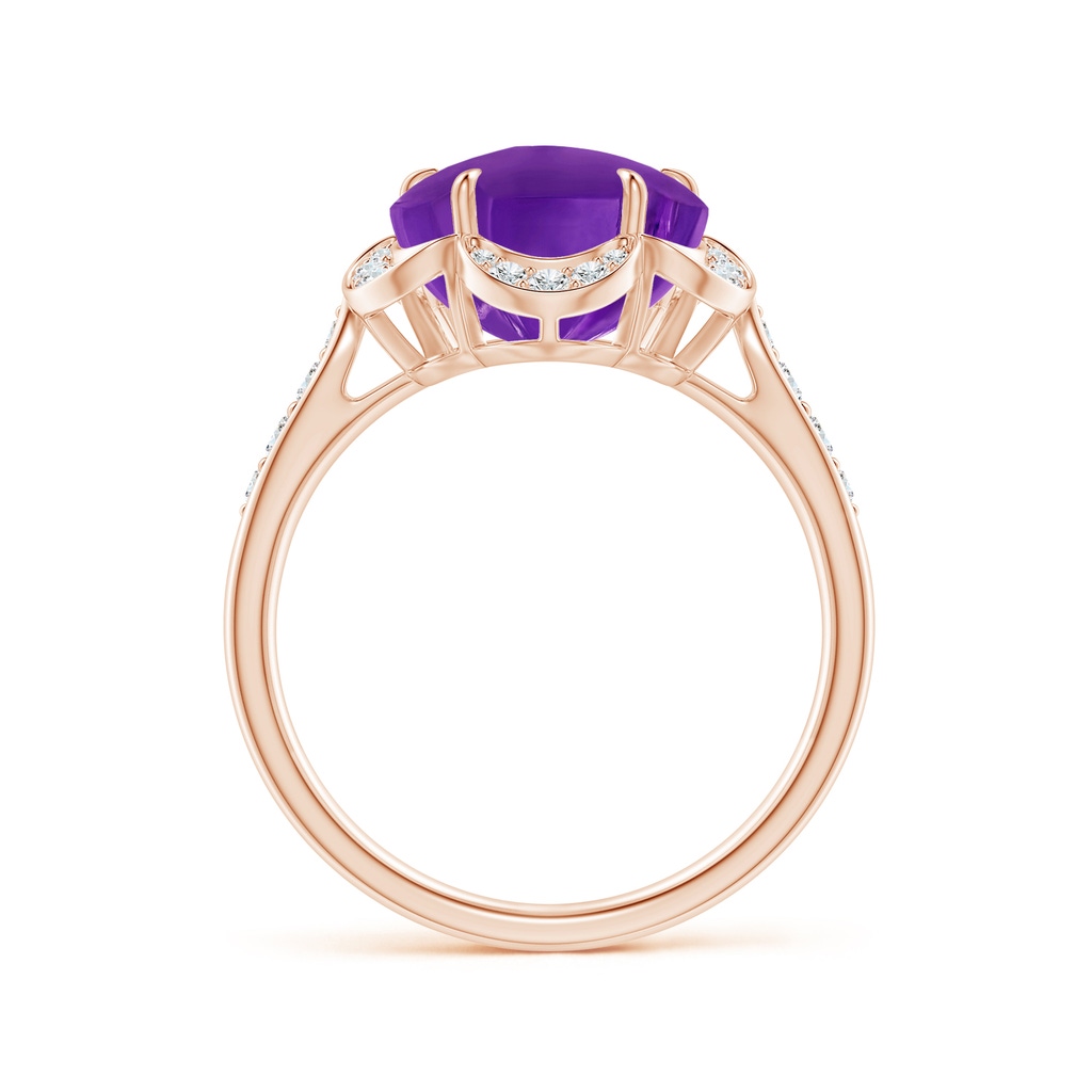 10mm AAAA Five-Petal Flower Amethyst and Diamond Halo Ring in Rose Gold Side-1