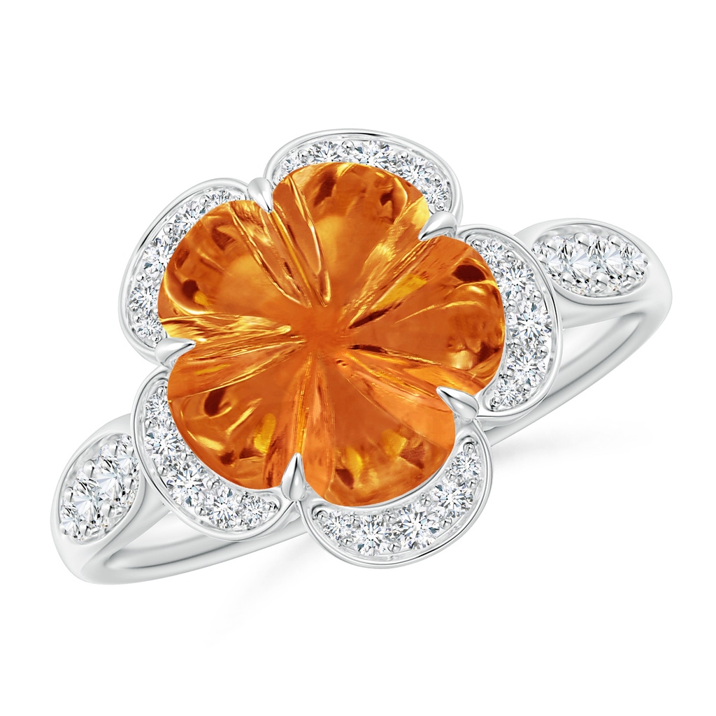 10mm AAAA Five-Petal Flower Citrine and Diamond Halo Ring in P950 Platinum