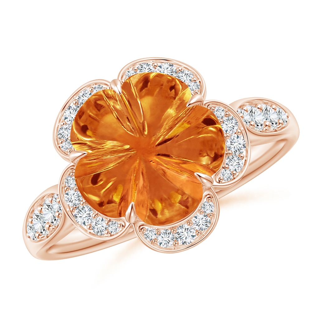 10mm AAAA Five-Petal Flower Citrine and Diamond Halo Ring in Rose Gold