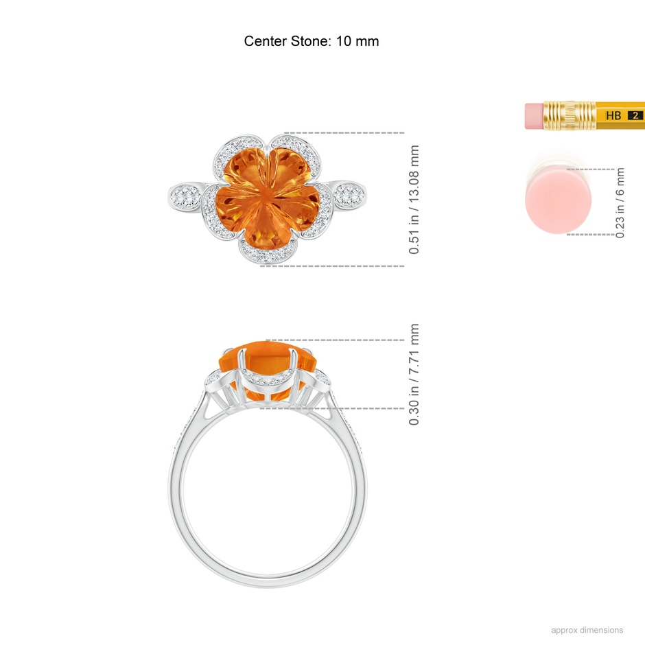 10mm AAAA Five-Petal Flower Citrine and Diamond Halo Ring in White Gold Ruler
