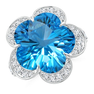 15.30x15.24x9.76mm AAAA GIA Certified Five-Petal Flower Swiss Blue Topaz and Diamond Halo Ring in 18K White Gold