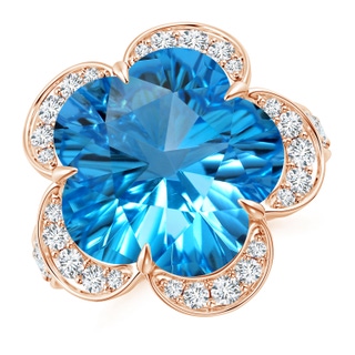 15.30x15.24x9.76mm AAAA GIA Certified Five-Petal Flower Swiss Blue Topaz and Diamond Halo Ring in 9K Rose Gold