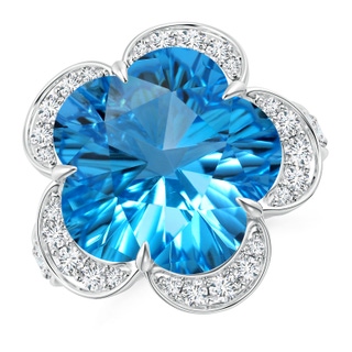 15.30x15.24x9.76mm AAAA GIA Certified Five-Petal Flower Swiss Blue Topaz and Diamond Halo Ring in P950 Platinum