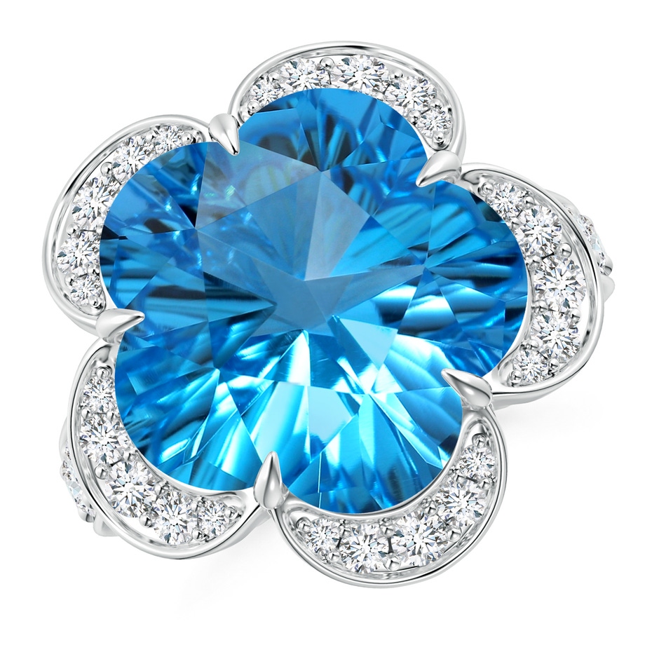 15.30x15.24x9.76mm AAAA GIA Certified Five-Petal Flower Swiss Blue Topaz and Diamond Halo Ring in White Gold 