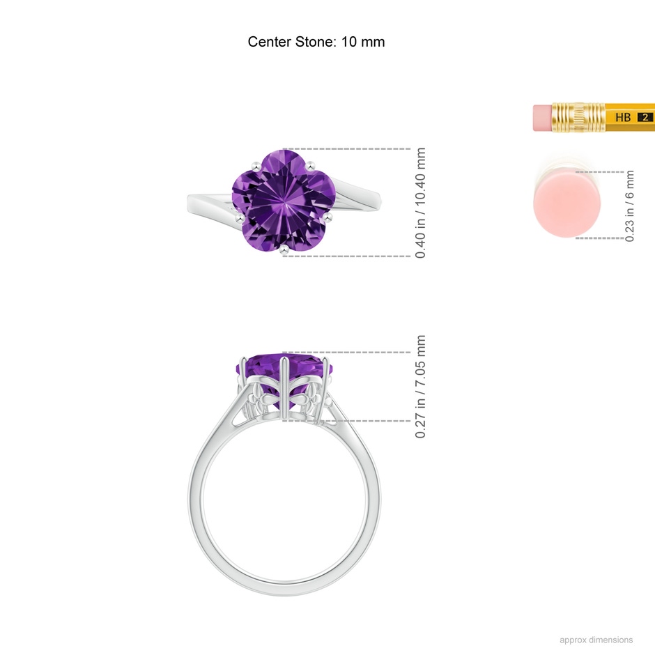 10mm AAAA Solitaire Five-Petal Flower Amethyst Bypass Ring in P950 Platinum ruler