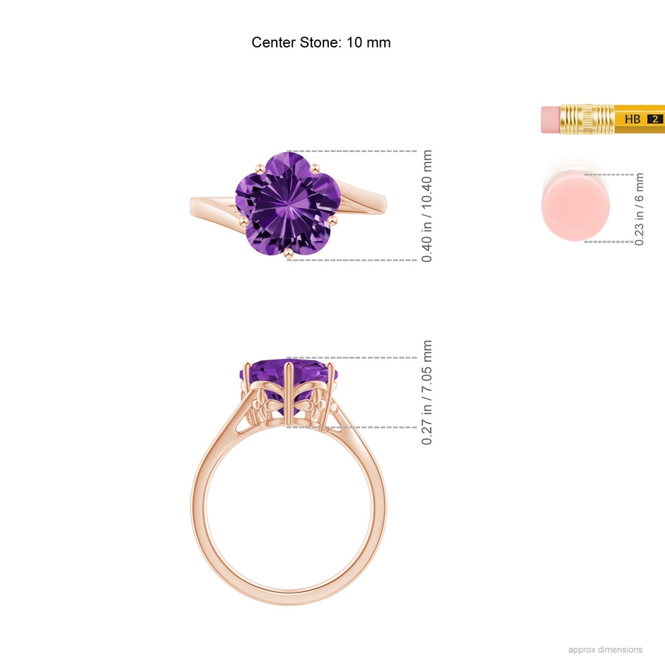 10mm AAAA Solitaire Five-Petal Flower Amethyst Bypass Ring in Rose Gold ruler
