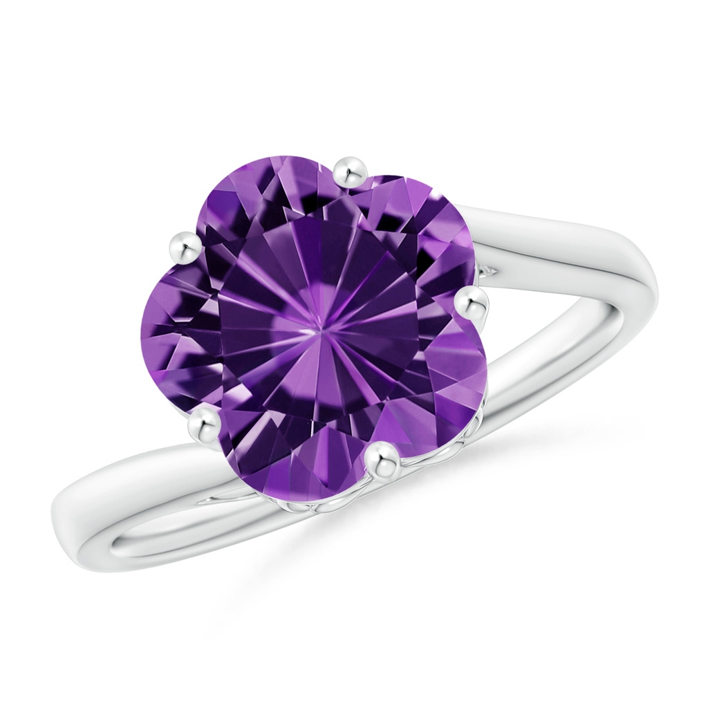 10mm AAAA Solitaire Five-Petal Flower Amethyst Bypass Ring in White Gold