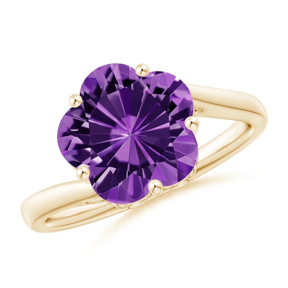 10mm AAAA Solitaire Five-Petal Flower Amethyst Bypass Ring in Yellow Gold 