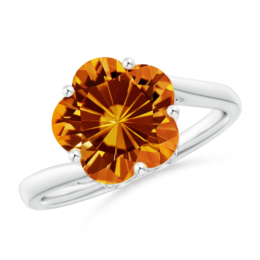 10mm AAAA Solitaire Five-Petal Flower Citrine Bypass Ring in White Gold