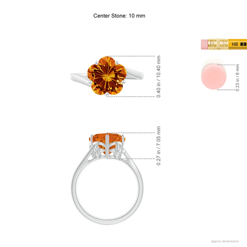 10mm AAAA Solitaire Five-Petal Flower Citrine Bypass Ring in White Gold Ruler