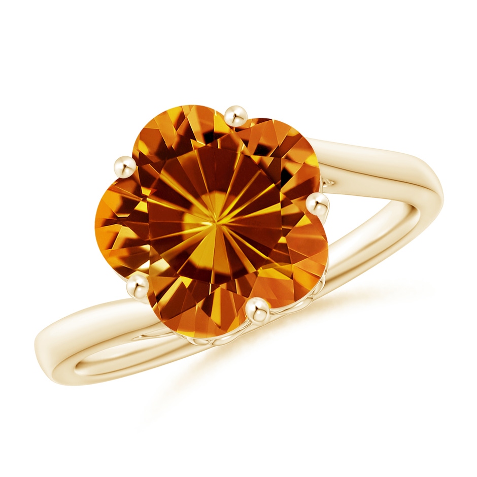 10mm AAAA Solitaire Five-Petal Flower Citrine Bypass Ring in Yellow Gold 