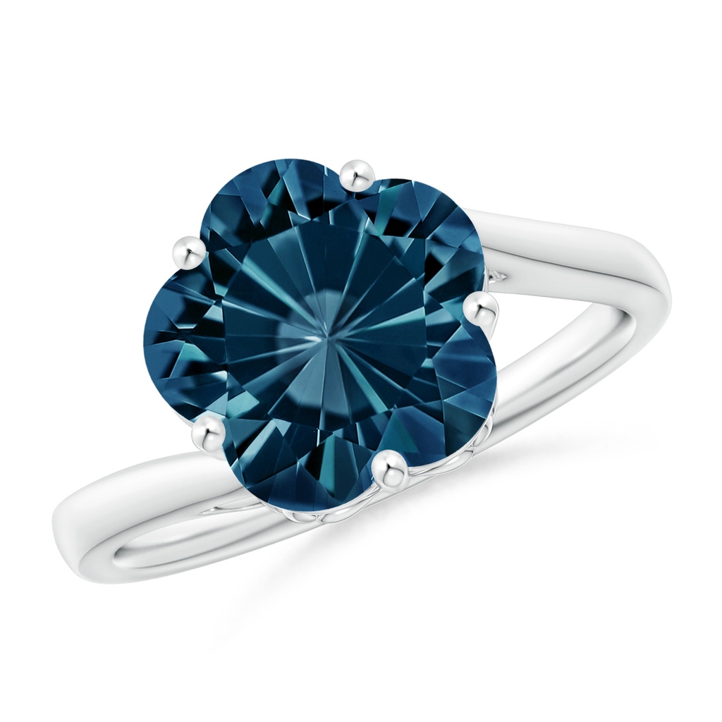 10mm AAAA Solitaire Five-Petal Flower London Blue Topaz Bypass Ring in White Gold