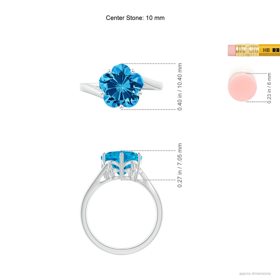 10mm AAAA Solitaire Five-Petal Flower Swiss Blue Topaz Bypass Ring in White Gold ruler