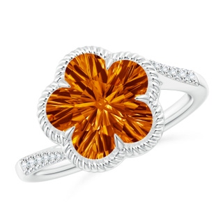 10mm AAAA Five-Petal Flower Citrine Twisted Wire Halo Ring in P950 Platinum