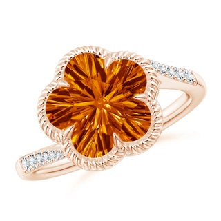 10mm AAAA Five-Petal Flower Citrine Twisted Wire Halo Ring in Rose Gold