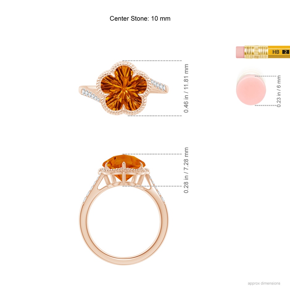 10mm AAAA Five-Petal Flower Citrine Twisted Wire Halo Ring in Rose Gold ruler