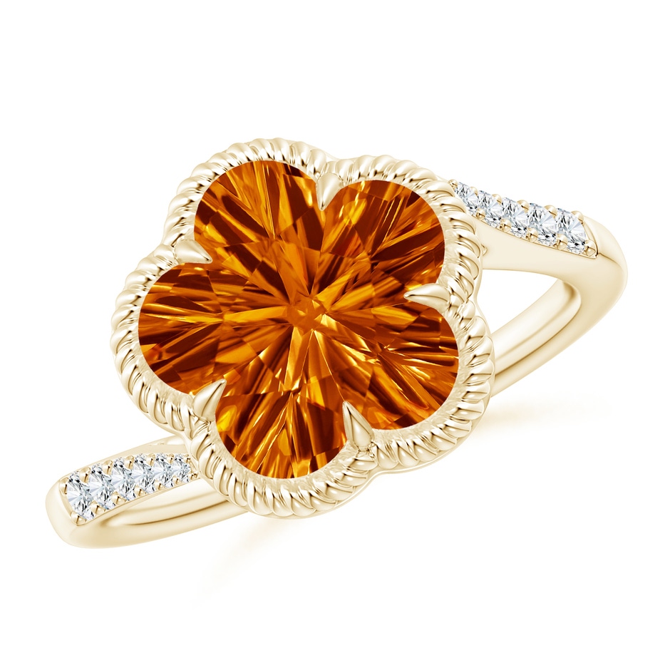 10mm AAAA Five-Petal Flower Citrine Twisted Wire Halo Ring in Yellow Gold 