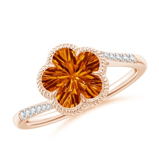 8mm AAAA Five-Petal Flower Citrine Twisted Wire Halo Ring in 10K Rose Gold