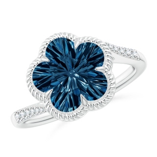 10mm AAAA Five-Petal Flower London Blue Topaz Twisted Wire Halo Ring in P950 Platinum