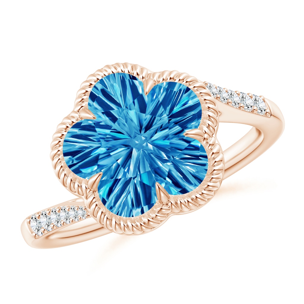 10mm AAAA Five-Petal Flower Swiss Blue Topaz Twisted Wire Halo Ring in Rose Gold