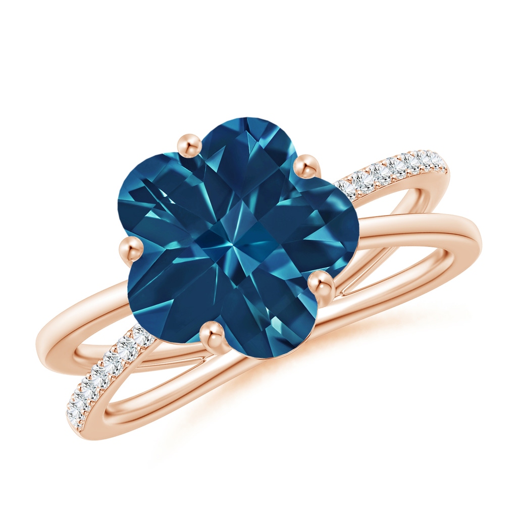 10mm AAAA Five-Petal Flower London Blue Topaz Criss-Cross Ring in Rose Gold