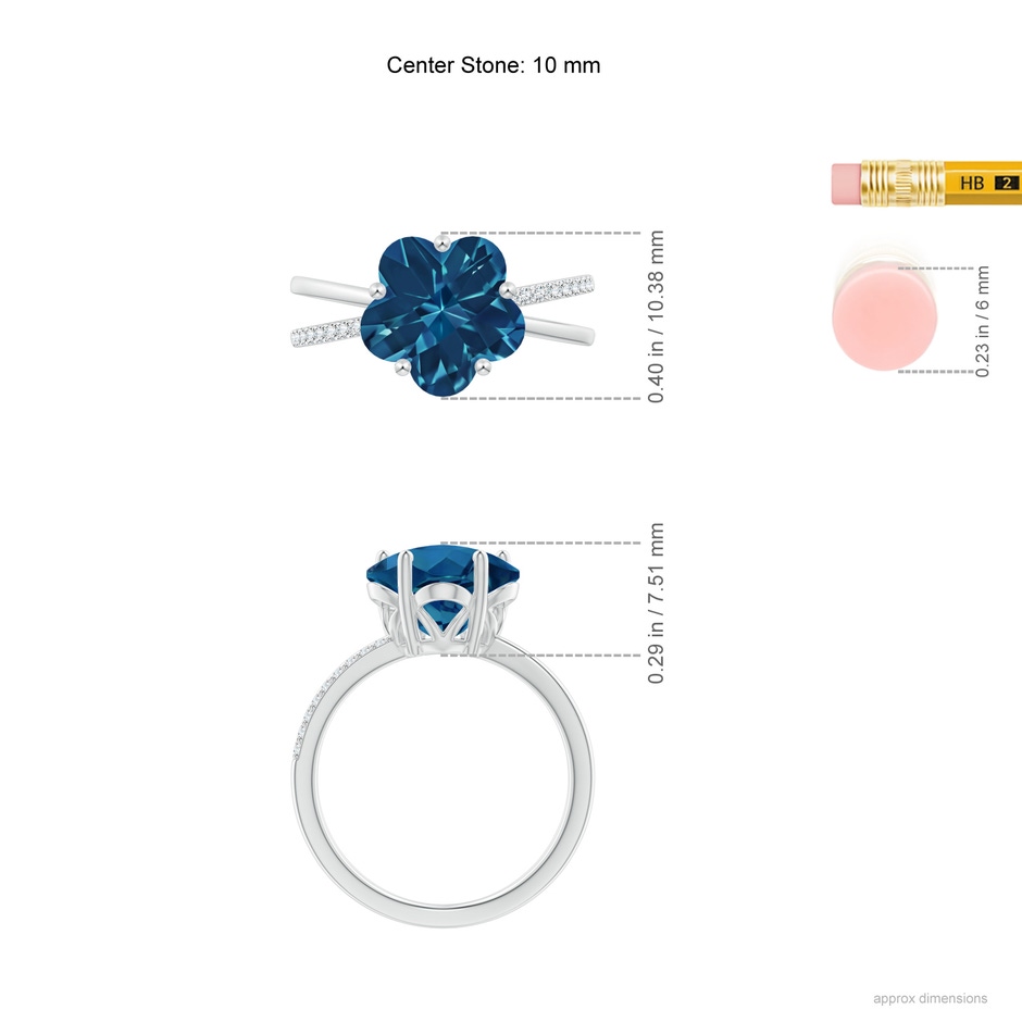 10mm AAAA Five-Petal Flower London Blue Topaz Criss-Cross Ring in White Gold ruler